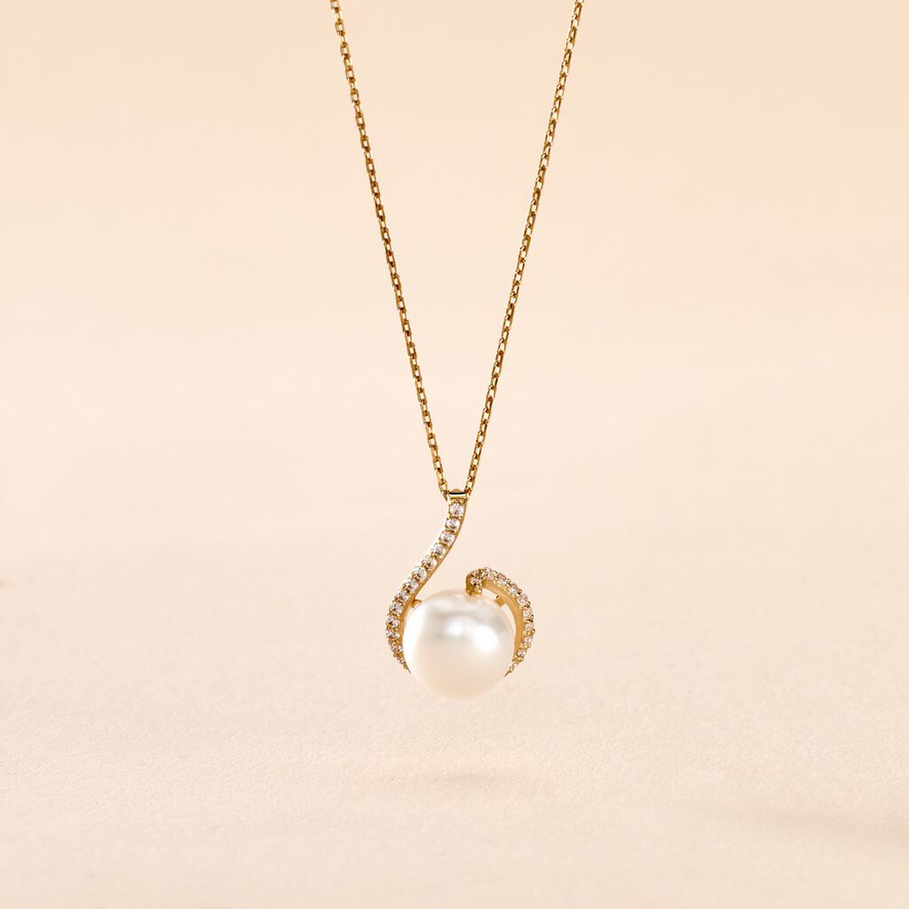 Collier Lucinda Or Jaune Perle De Culture Et Oxyde De Zirconium - Colliers pierre Femme | Histoire d&rsquo;Or