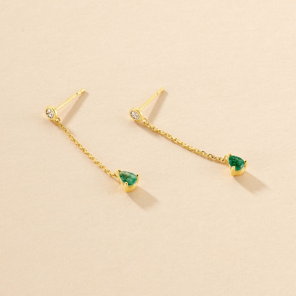 Boucles D'oreilles Pendantes Gracilia Or Jaune Emeraude Diamant - Boucles d'oreilles pierres pr&eacute;cieuses Femme | Histoire d&rsquo;Or