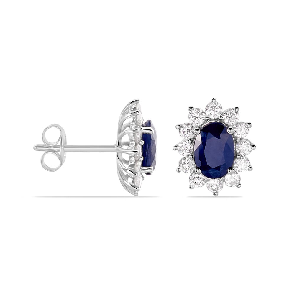 Boucles D'oreilles Or Blanc Saphir Diamants - Boucles d'oreilles pierres pr&eacute;cieuses Femme | Histoire d&rsquo;Or