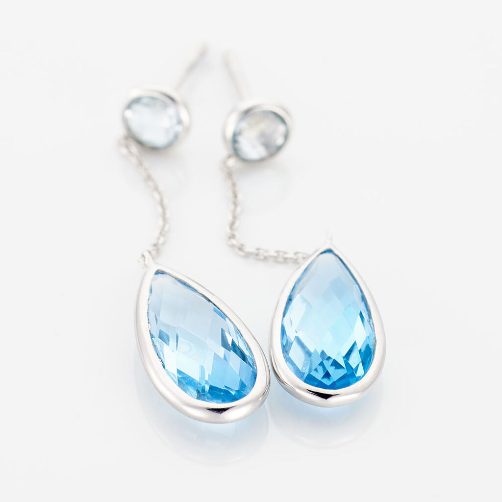 Boucles D'oreilles Pendantes Denis Or Blanc Topaze - Boucles d'oreilles empierr&eacute;es Femme | Histoire d&rsquo;Or