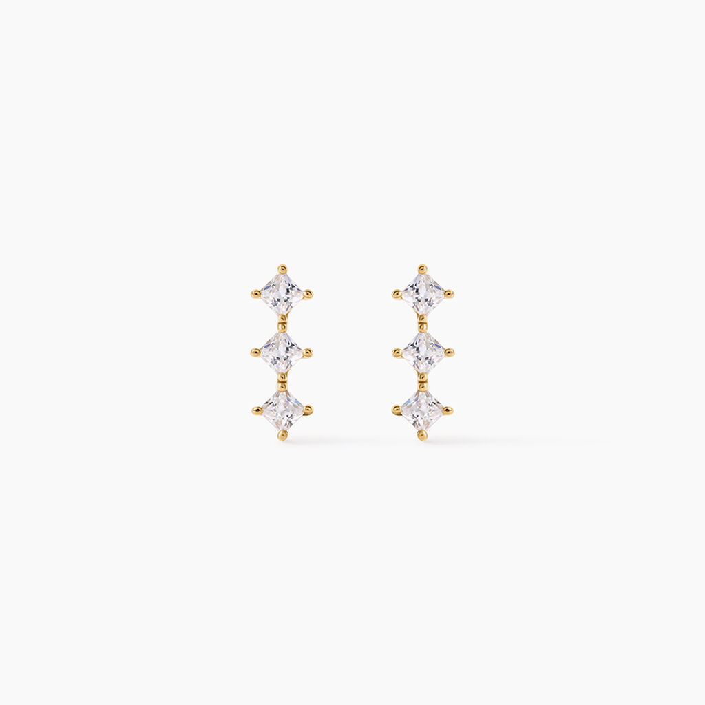 Boucles D'Oreilles Puces Lorens Argent Dor&eacute; A L'Or 750/1000 Oxyde De Zirconium - Boucles d'oreilles empierr&eacute;es Enfant | Histoire d&rsquo;Or