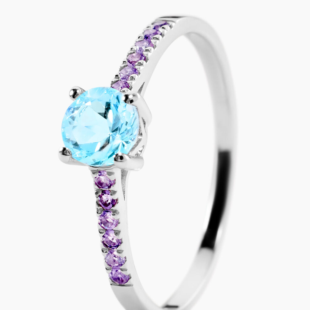 Bague Manon Or Blanc Topaze Et Amethyste - Bagues de fian&ccedil;ailles ronde Femme | Histoire d&rsquo;Or