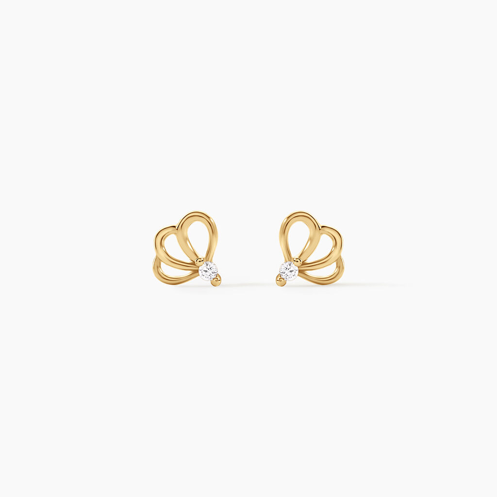 Boucles D'Oreilles Puces Edvige Argent Dor&eacute; A L'Or 750/1000 Oxyde De Zirconium - Boucles d'oreilles empierr&eacute;es Enfant | Histoire d&rsquo;Or
