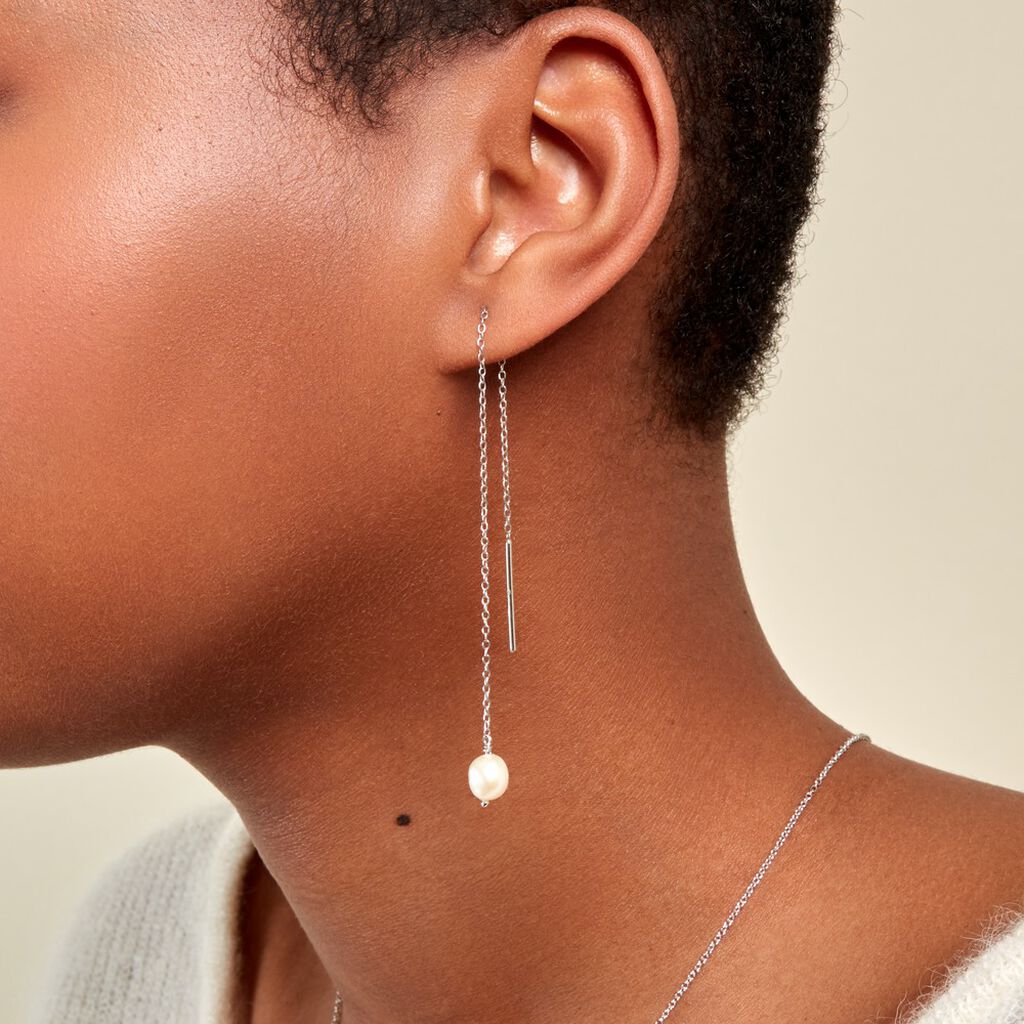 Boucles D'oreilles Pendantes Garance Argent Blanc Perle De Culture - Boucles d'oreilles pendantes Femme | Histoire d&rsquo;Or