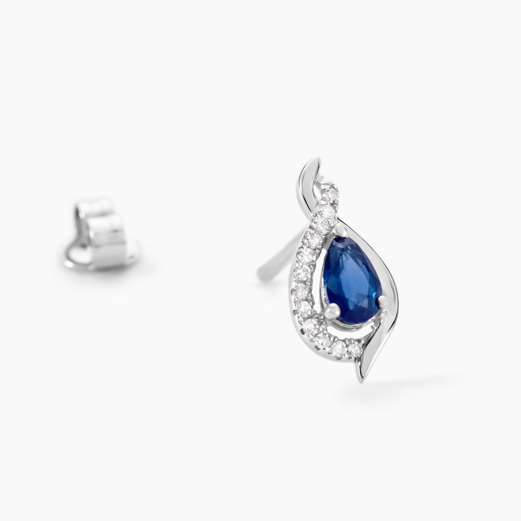 Boucles D'oreilles Puces Angelika Or Blanc Saphir Et Diamant - Boucles d'oreilles pierres pr&eacute;cieuses Femme | Histoire d&rsquo;Or