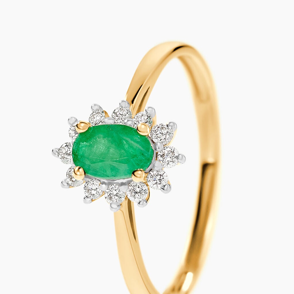 Bague Vladimir Or Jaune  Emeraude Diamants - Bagues de fian&ccedil;ailles ovale Femme | Histoire d&rsquo;Or