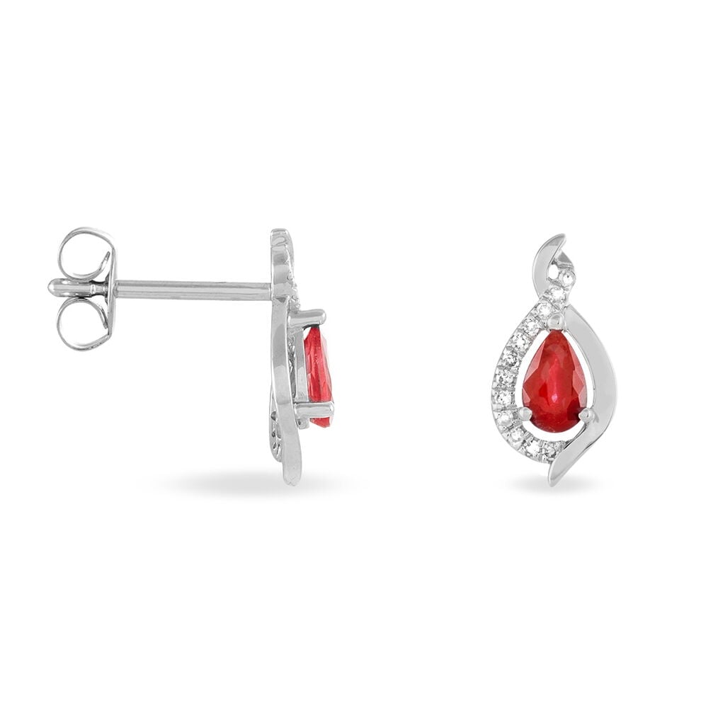 Boucles D'oreilles Puces Angelika Or Blanc Rubis Et Diamant - Boucles d'oreilles pierres pr&eacute;cieuses Femme | Histoire d&rsquo;Or