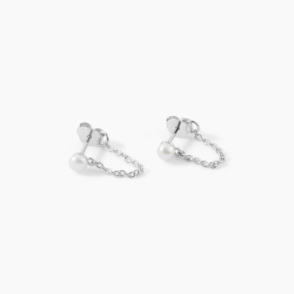 Boucles D'oreilles Pendantes Argent Blanc Leent Perles De Culture - Boucles d'oreilles Mix and Match Femme | Histoire d&rsquo;Or