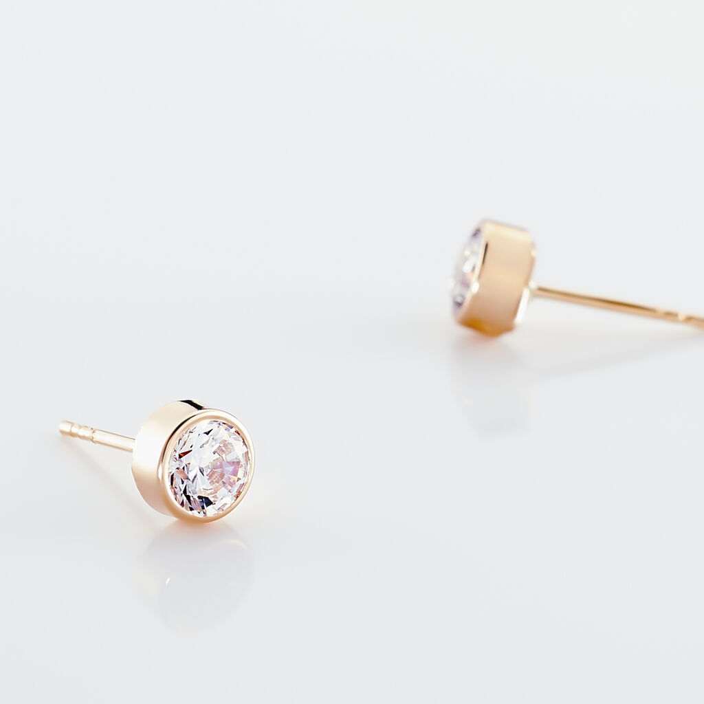 Boucles D'oreilles Puces Elda Serti Clos Or Rose Oxyde De Zirconium - Boucles d'oreilles empierr&eacute;es Femme | Histoire d&rsquo;Or