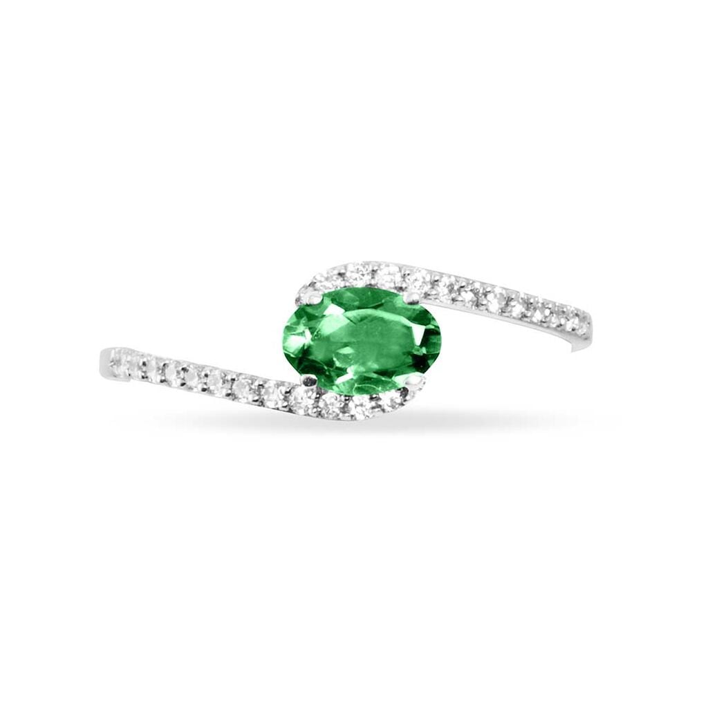 Bague Loriane Or Blanc Emeraude Et Diamant - Bagues de fian&ccedil;ailles ronde Femme | Histoire d&rsquo;Or