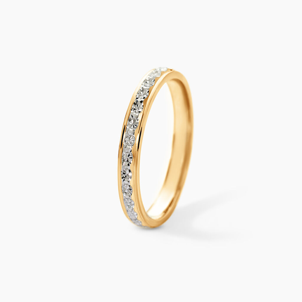 Alliance Grain De Folie Diamantee Ruban Plat Or Bicolore - Alliances Classiques Unisex | Histoire d&rsquo;Or