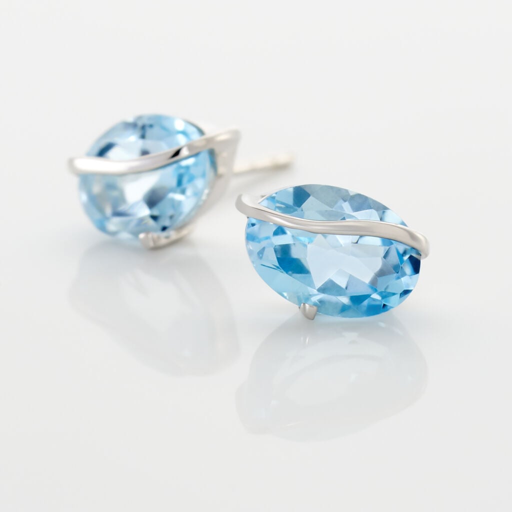 Boucles D'oreilles Puces Prudencia Or Blanc Topaze - Boucles d'oreilles empierr&eacute;es Femme | Histoire d&rsquo;Or