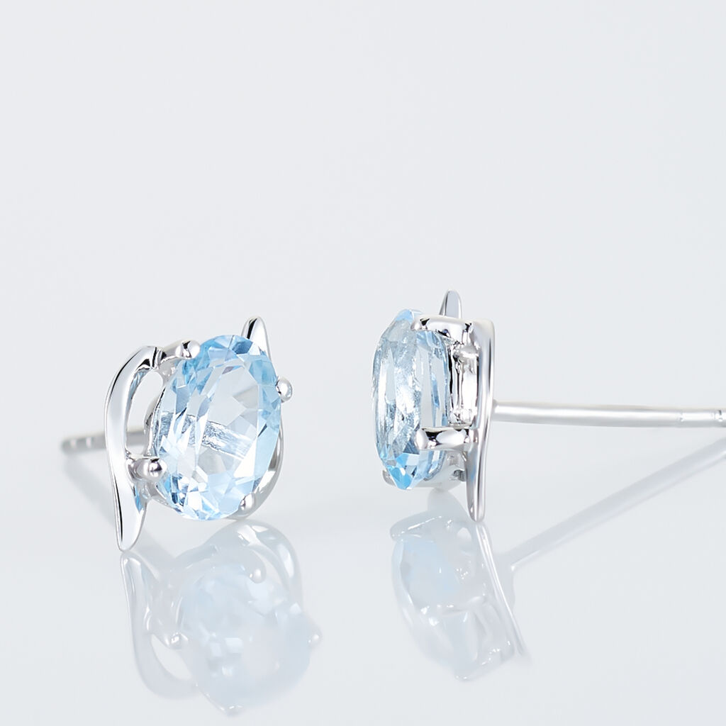 Boucles D'oreilles Puces Vrille Ovale Or Blanc Topaze - Boucles d'oreilles empierr&eacute;es Femme | Histoire d&rsquo;Or