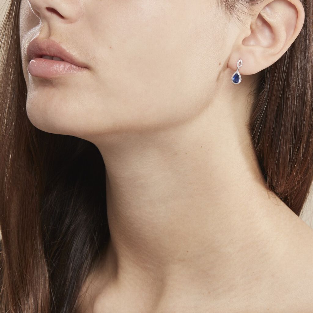 Boucles D'oreilles Puces Sissi Or Blanc Saphir Et Diamant - Boucles d'oreilles pierres pr&eacute;cieuses Femme | Histoire d&rsquo;Or
