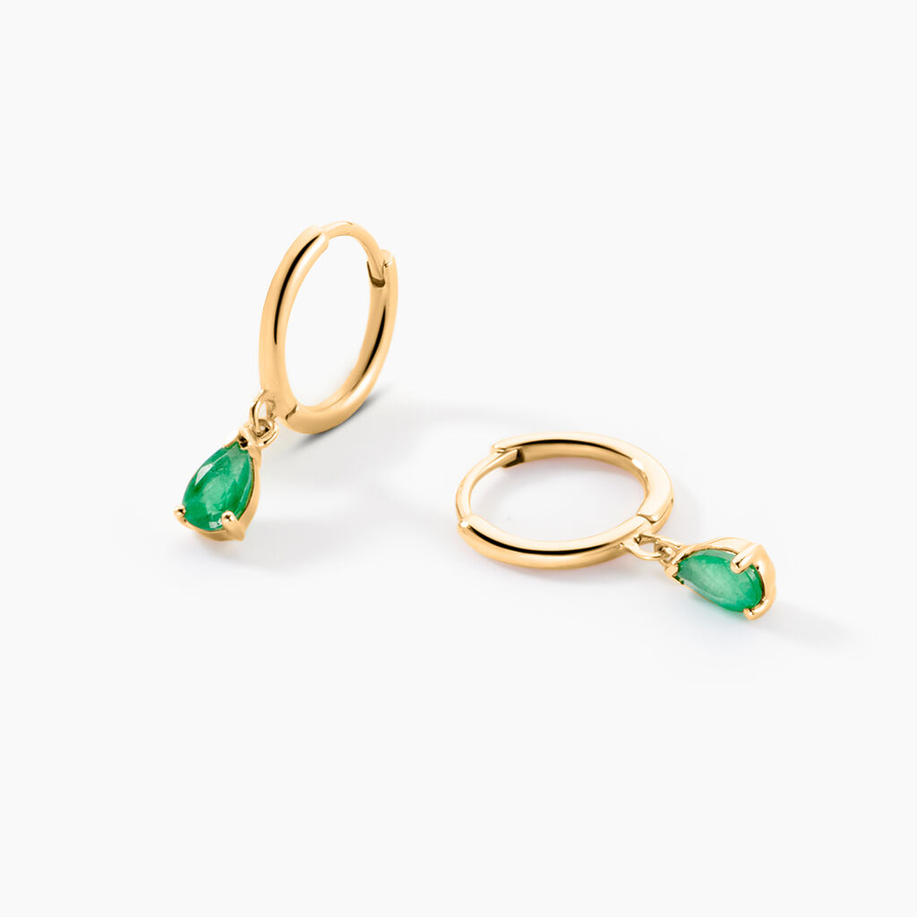 Creoles Pluie D'Eclat Or Jaune Emeraude - Boucles d'oreilles pierres pr&eacute;cieuses Femme | Histoire d&rsquo;Or