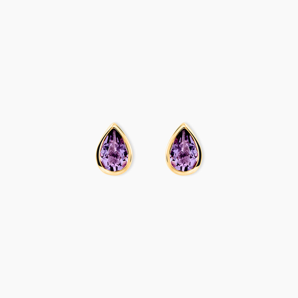 Boucles D'oreilles Puces Fassia Or Jaune Amethyste - Boucles d'oreilles empierr&eacute;es Femme | Histoire d&rsquo;Or