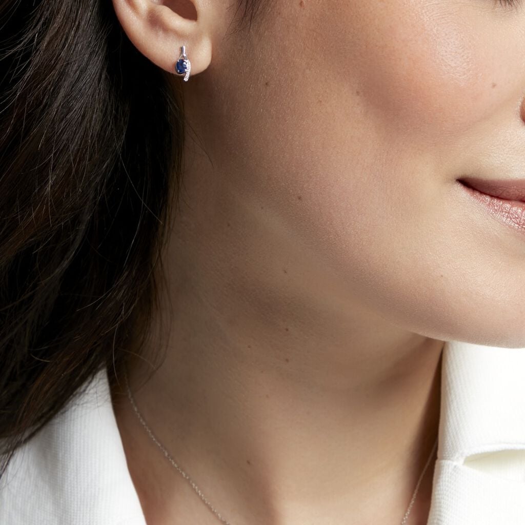 Bijoux D'oreilles Emotion Or Blanc Saphir Diamant - Boucles d'oreilles pierres pr&eacute;cieuses Femme | Histoire d&rsquo;Or