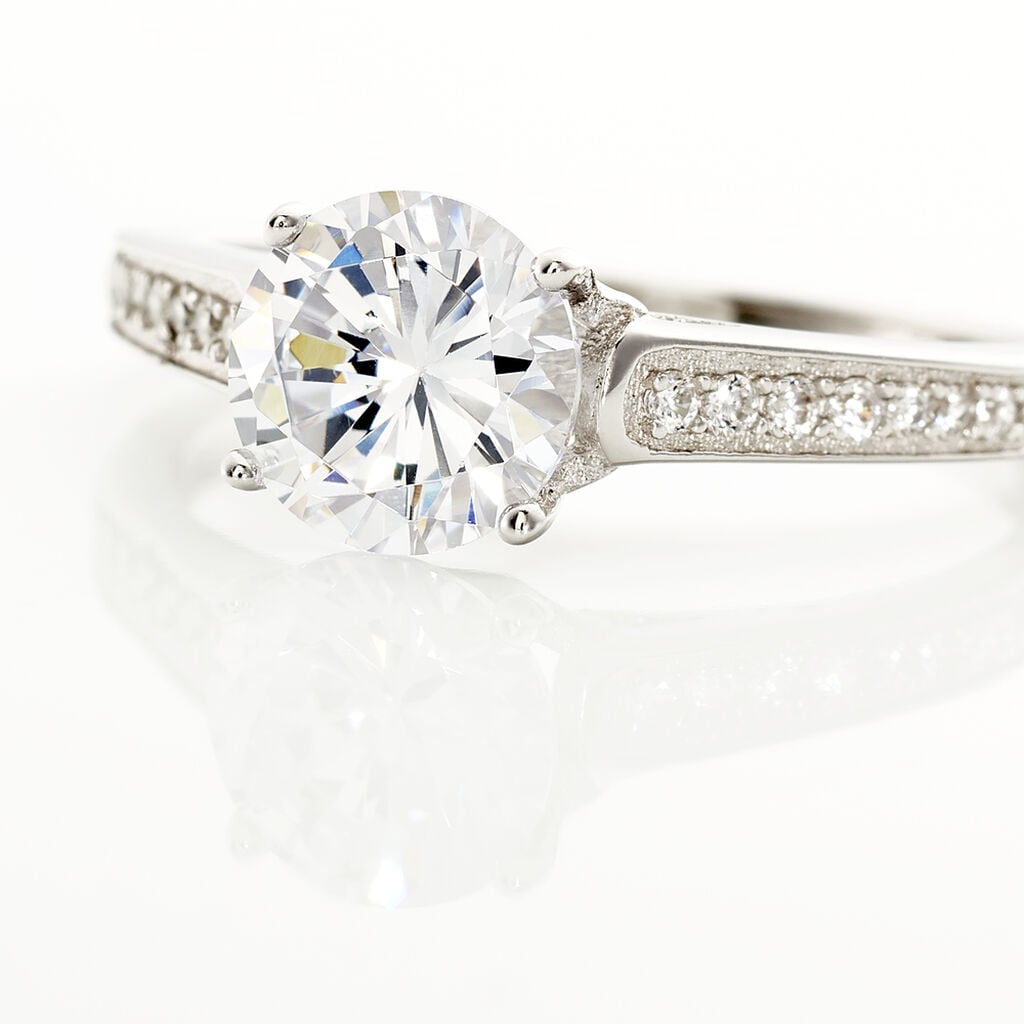 Bague Viky Argent Blanc Oxyde De Zirconium - Bagues de fian&ccedil;ailles ronde Femme | Histoire d&rsquo;Or