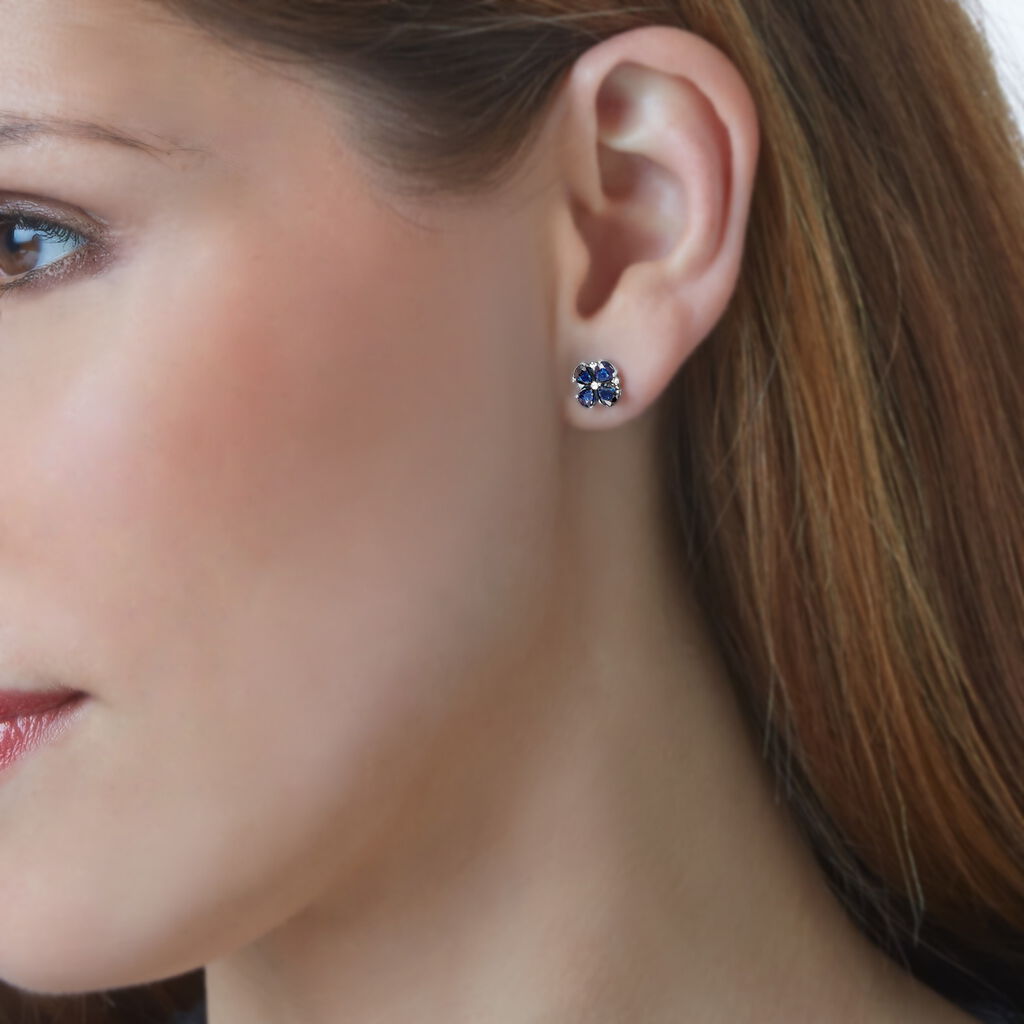 Boucles D'oreilles Puces Or Laura Blanc Saphir Et Diamant - Boucles d'oreilles pierres pr&eacute;cieuses Femme | Histoire d&rsquo;Or