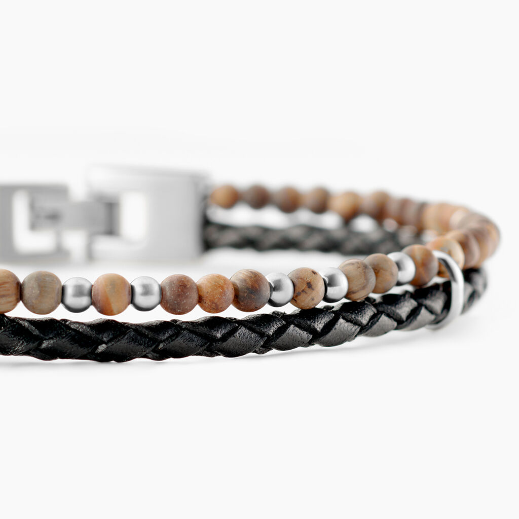 Bracelet Jourdan Cuir De Vache Noir Oeil De Tigre - Bracelets Oeil de Tigre Homme | Histoire d&rsquo;Or