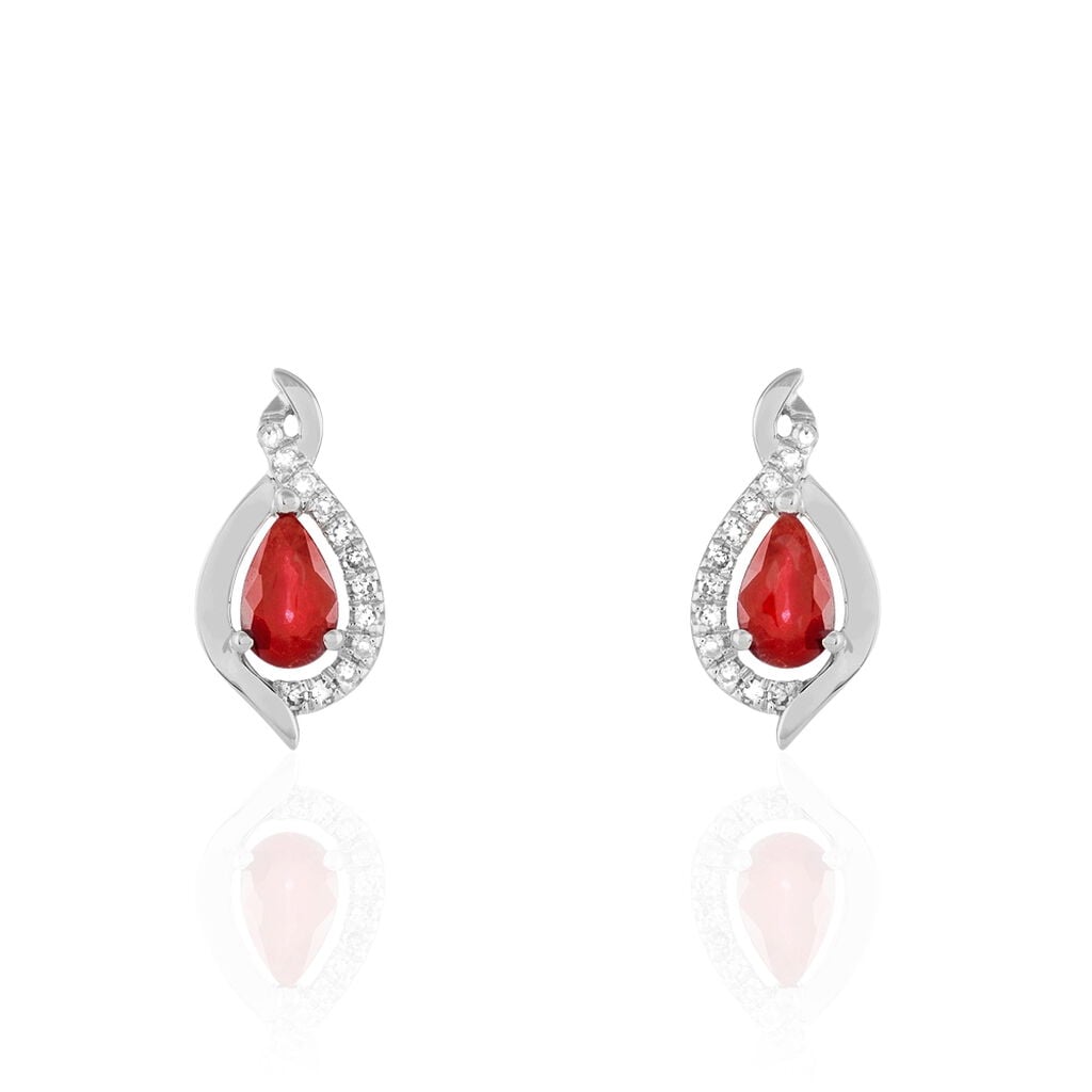 Boucles D'oreilles Puces Angelika Or Blanc Rubis Et Diamant - Boucles d'oreilles pierres pr&eacute;cieuses Femme | Histoire d&rsquo;Or
