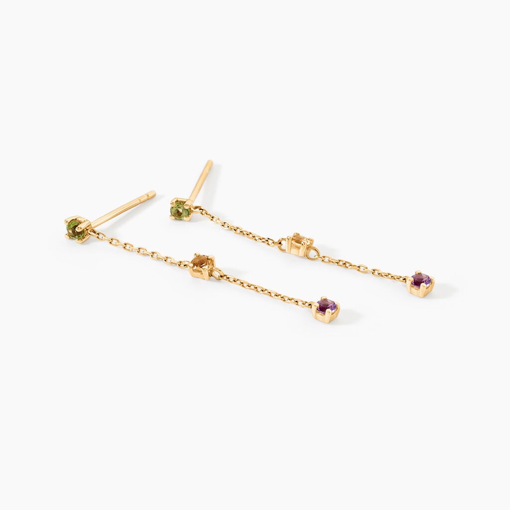 Boucles D'Oreilles Pendantes Prisme Or Jaune P&eacute;ridot Am&eacute;thyste Citrine - Boucles d'oreilles empierr&eacute;es Femme | Histoire d&rsquo;Or
