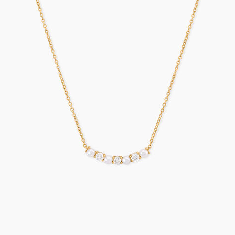 Collier Helena Argent Dor&eacute; A L'Or 750/1000 Perle De Culture Oxyde De Zirconium - Colliers pierre Femme | Histoire d&rsquo;Or