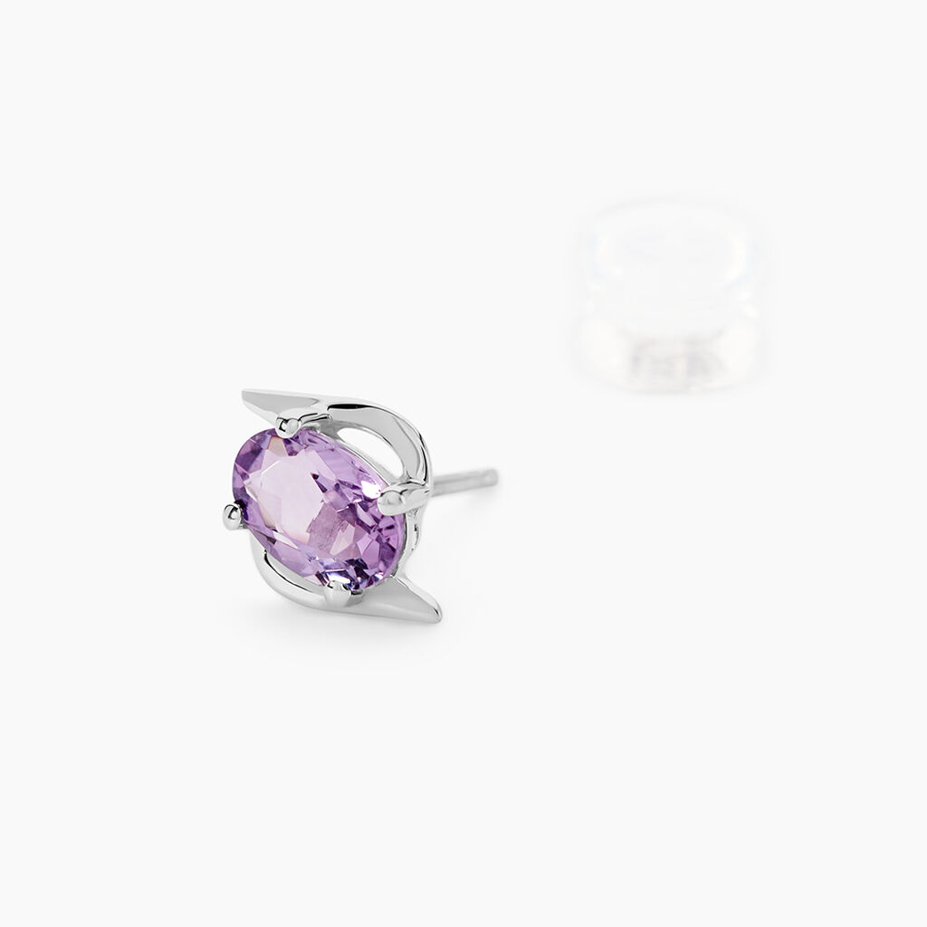 Boucles D'oreilles Puces Vrille Ovale Or Blanc Amethyste - Boucles d'oreilles empierr&eacute;es Femme | Histoire d&rsquo;Or