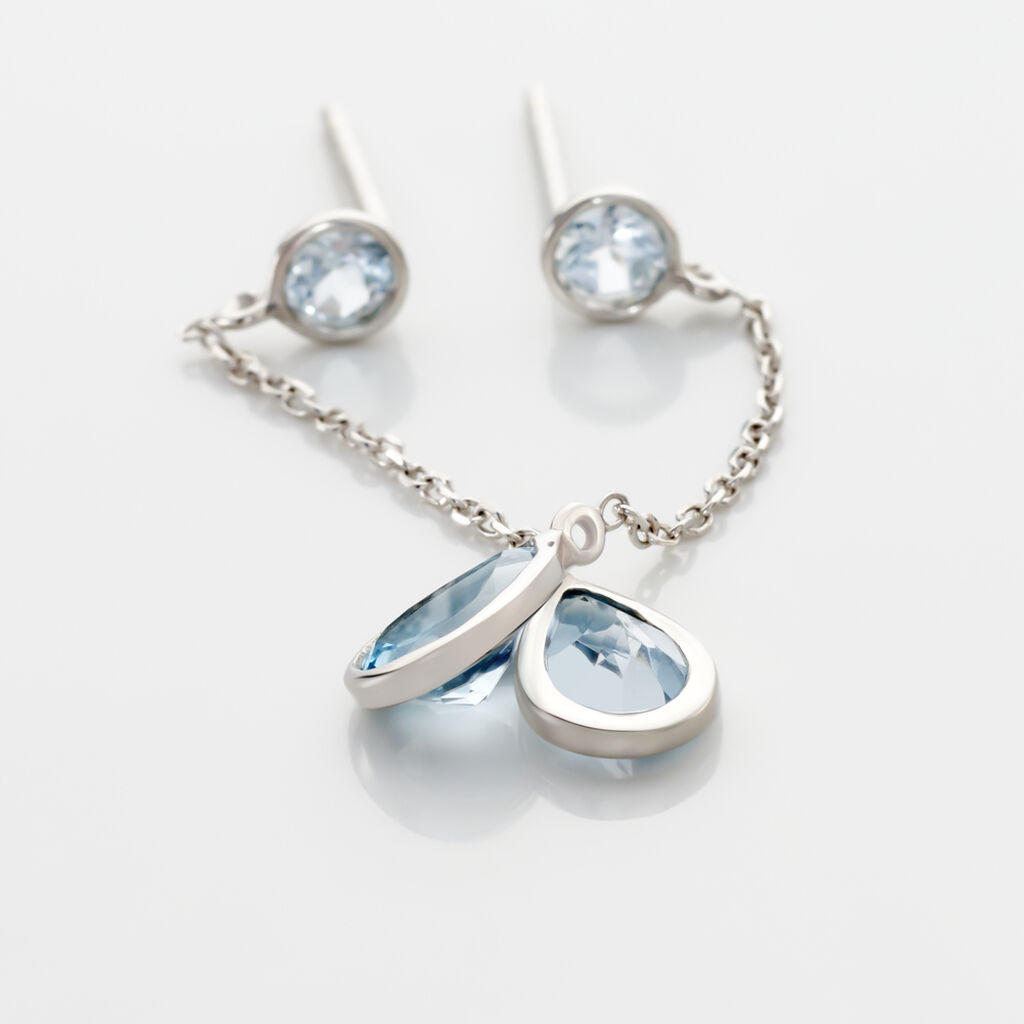 Boucles D'oreilles Pendantes Brenda Or Blanc Topaze - Boucles d'oreilles empierr&eacute;es Femme | Histoire d&rsquo;Or