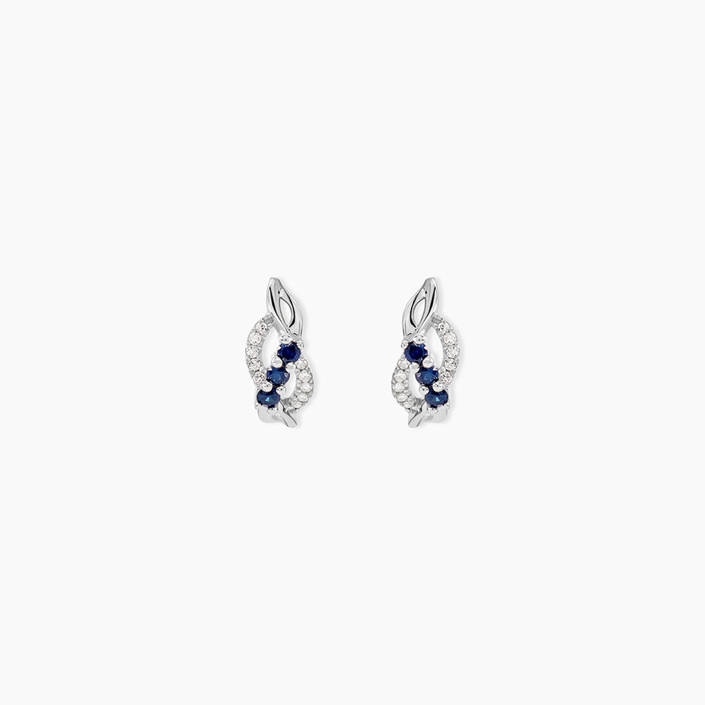Boucles D'oreilles Puces Rosalyne Or Blanc Saphir Et Diamant - Boucles d'oreilles pierres pr&eacute;cieuses Femme | Histoire d&rsquo;Or
