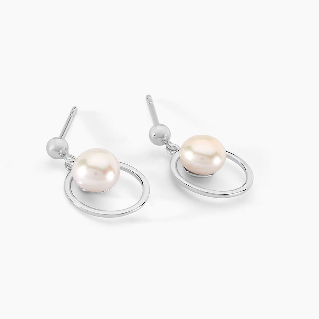 Boucles D'oreilles Pendantes Ivana Argent Blanc Perle De Culture - Boucles d'oreilles mariage Femme | Histoire d&rsquo;Or