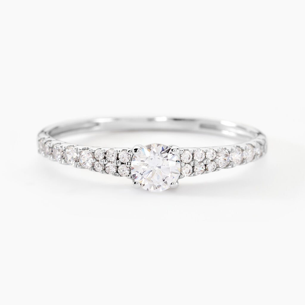 Bague Solitaire Francoise-marie Or Blanc Oxyde De Zirconium - Bagues de fian&ccedil;ailles ronde Femme | Histoire d&rsquo;Or
