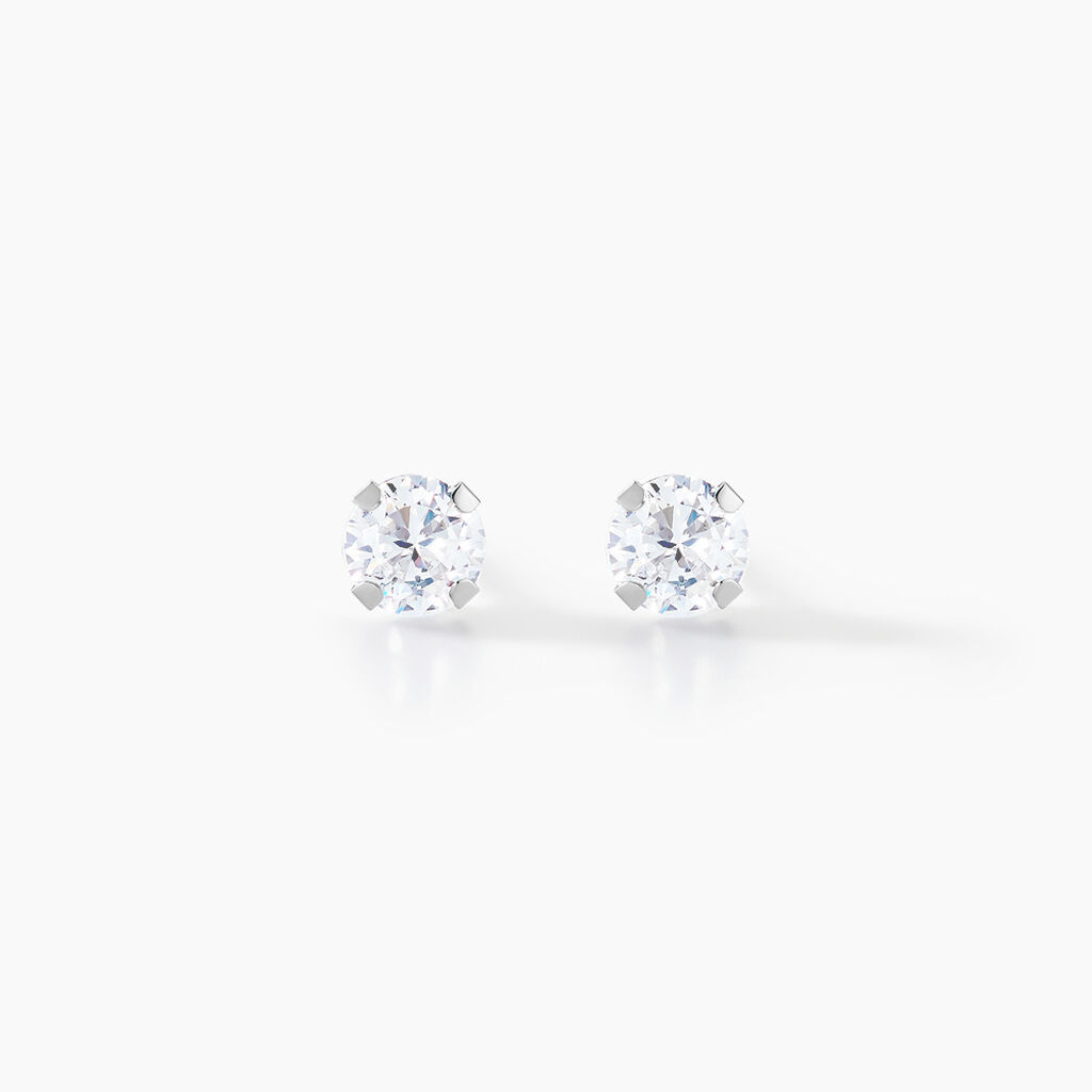 Boucles D'oreilles Puces Eddie Or Blanc Oxyde De Zirconium - Boucles d'oreilles empierr&eacute;es Femme | Histoire d&rsquo;Or