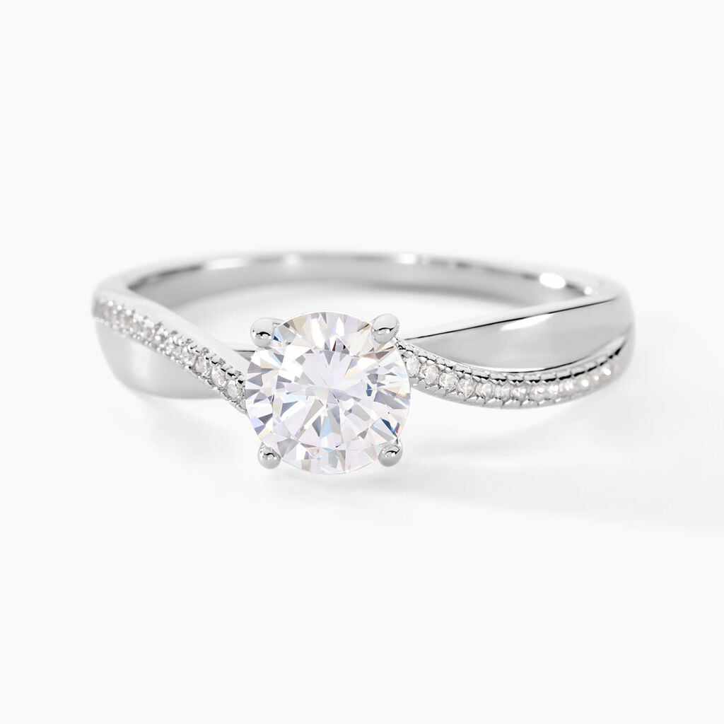 Bague Solitaire Maellyne Argent Blanc Oxyde De Zirconium - Bagues de fian&ccedil;ailles ronde Femme | Histoire d&rsquo;Or