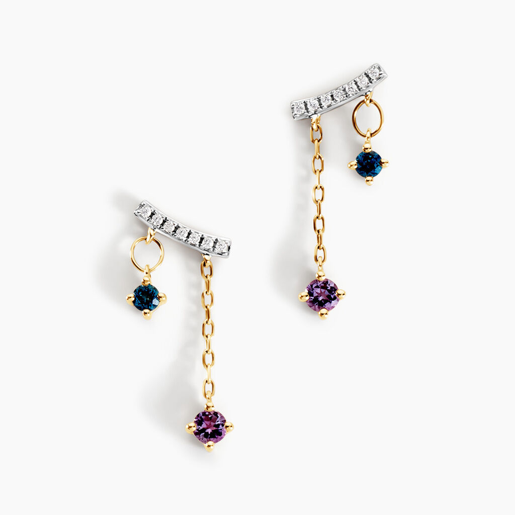 Boucles D'oreilles Pendantes Universe Or Jaune Am&eacute;thyste Topaze Oxyde - Boucles d'oreilles empierr&eacute;es Femme | Histoire d&rsquo;Or