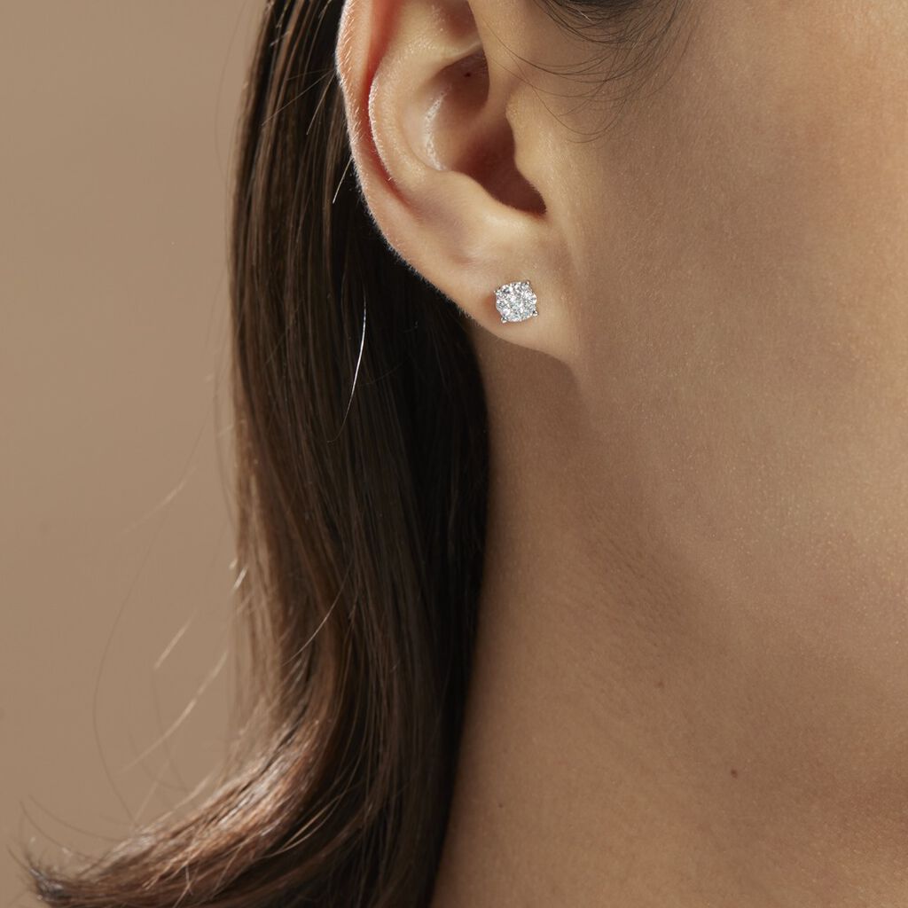Boucles D'oreilles Puces Charlene Or Blanc Diamant Synthetique - Boucles d'oreilles 18 carats Femme | Histoire d&rsquo;Or