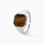 Bague M&eacute;tal Acier Argent&eacute; Oeil De Tigre - Bagues avec pierre Homme | Histoire d&rsquo;Or