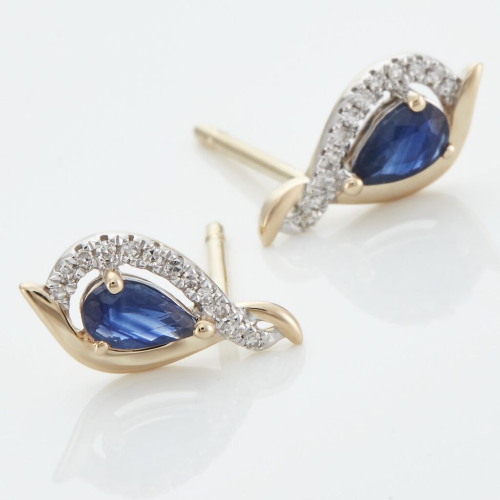 Boucles D'oreilles Puces Or Jaune Angelika Saphir - Boucles d'oreilles pierres pr&eacute;cieuses Femme | Histoire d&rsquo;Or
