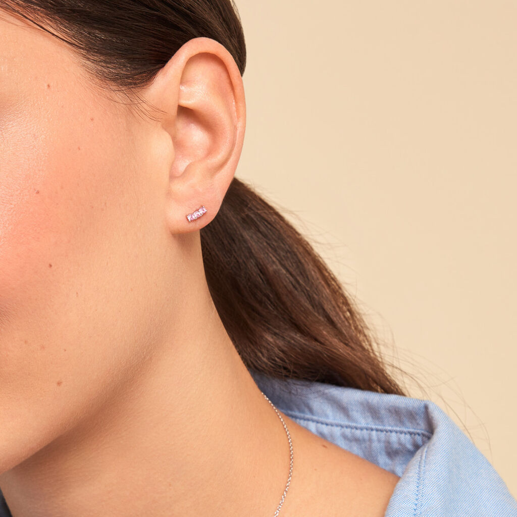 Boucles D'oreilles Puces Mai-ly Argent Blanc Oxyde De Zirconium - Boucles d'oreilles empierr&eacute;es Femme | Histoire d&rsquo;Or