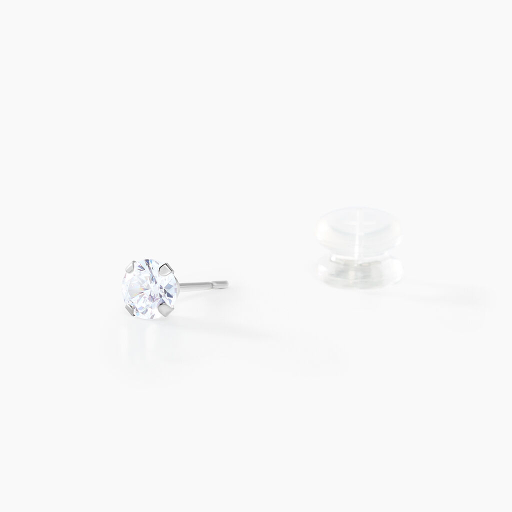 Boucles D'oreilles Puces Eddie Or Blanc Oxyde De Zirconium - Boucles d'oreilles empierr&eacute;es Femme | Histoire d&rsquo;Or