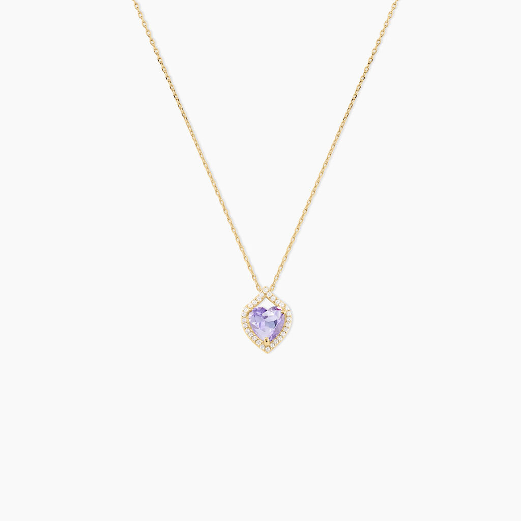 Collier Rosaline Or Jaune Amethyste Et Oxyde De Zirconium - Colliers pierre Femme | Histoire d&rsquo;Or