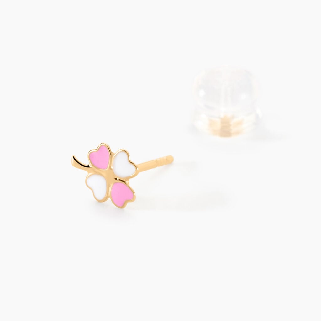 Boucles D'oreilles Puces Trefle Email Or Jaune - Clous d'oreilles Enfant | Histoire d&rsquo;Or
