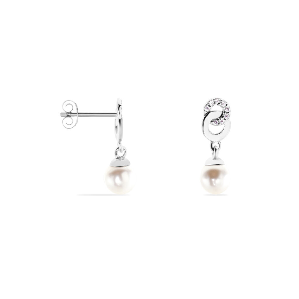 Boucles D'oreilles Pendantes Anilie Argent Blanc Perle D'imitation - Boucles d'oreilles pendantes Femme | Histoire d&rsquo;Or