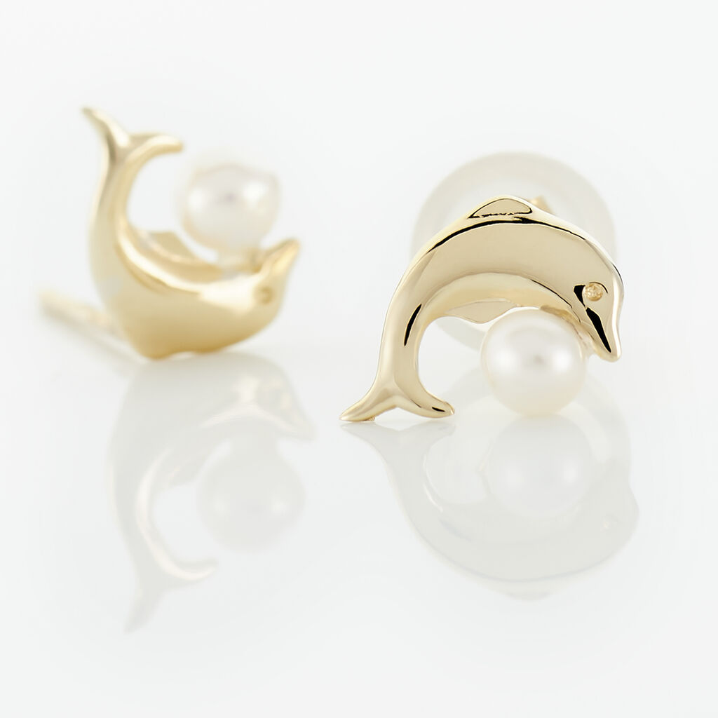 Boucles D'oreilles Puces Dyan Dauphin Or Jaune Perle De Culture - Clous d'oreilles Femme | Histoire d&rsquo;Or