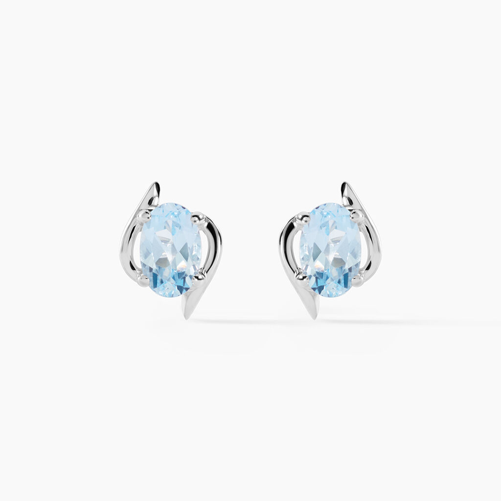 Boucles D'oreilles Puces Vrille Ovale Or Blanc Topaze - Boucles d'oreilles empierr&eacute;es Femme | Histoire d&rsquo;Or