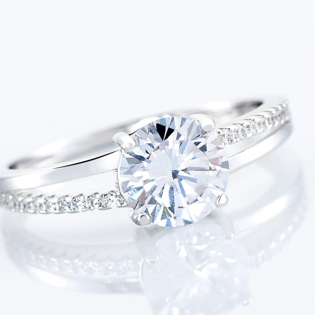 Bague Solitaire Poseidon Argent Blanc Oxyde De Zirconium - Bagues de fian&ccedil;ailles ronde Femme | Histoire d&rsquo;Or