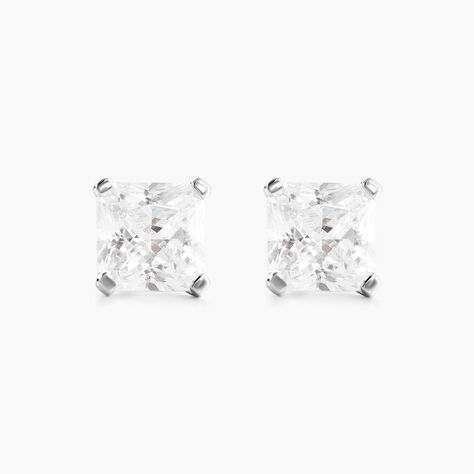 Boucles D'oreilles Puces Doreen Carre Or Blanc Oxyde De Zirconium - Boucles d'oreilles empierr&eacute;es Femme | Histoire d&rsquo;Or