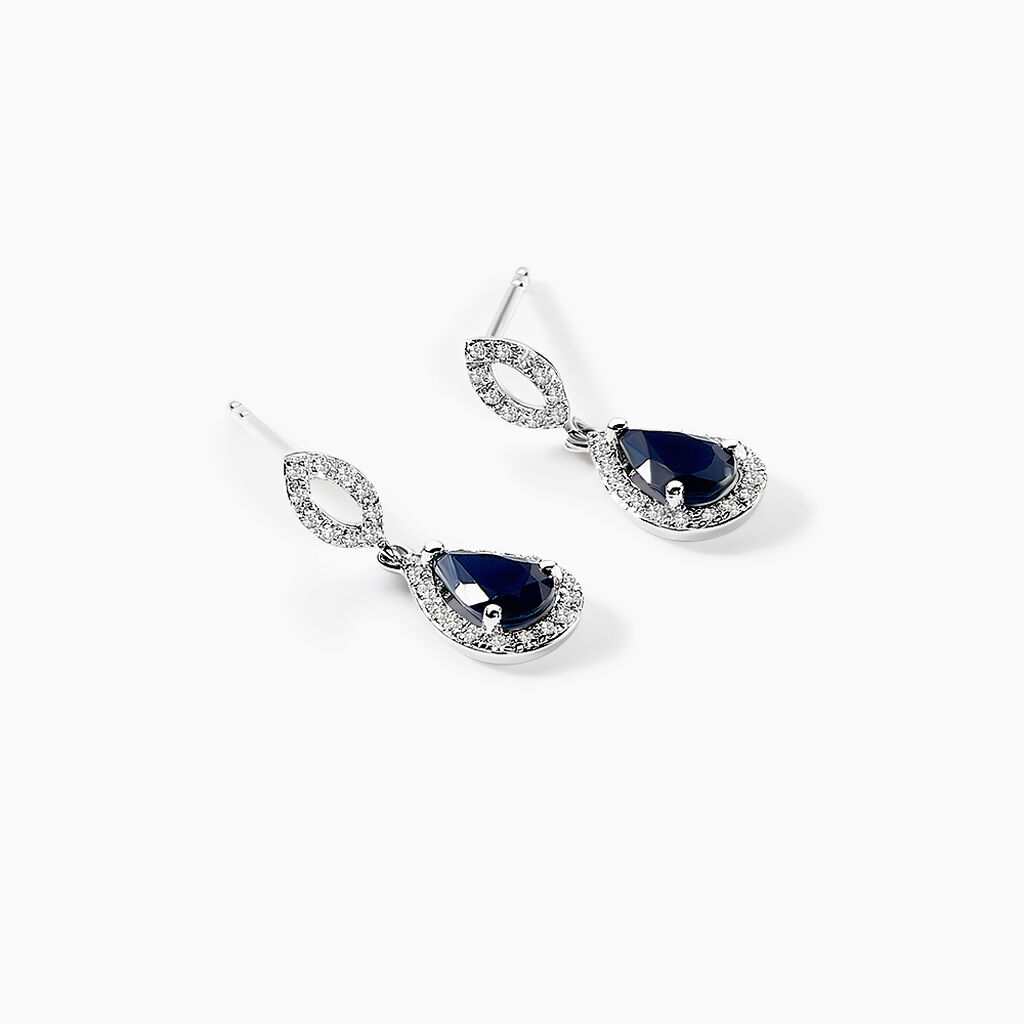 Boucles D'oreilles Puces Sissi Or Blanc Saphir Et Diamant - Boucles d'oreilles pierres pr&eacute;cieuses Femme | Histoire d&rsquo;Or