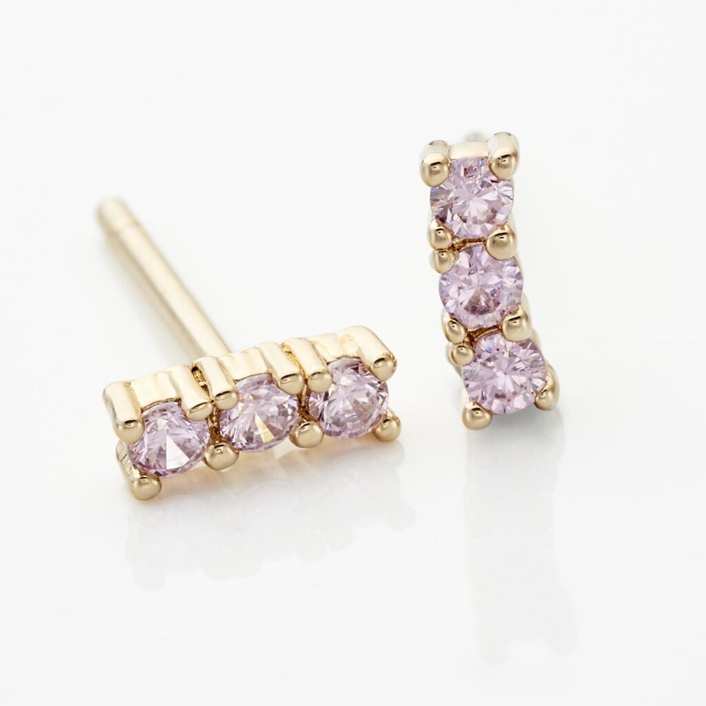 Boucles D'oreilles Puces Plaqu&eacute; Or Jaune Alodia Oxyde De Zirconium - Boucles d'oreilles empierr&eacute;es Femme | Histoire d&rsquo;Or