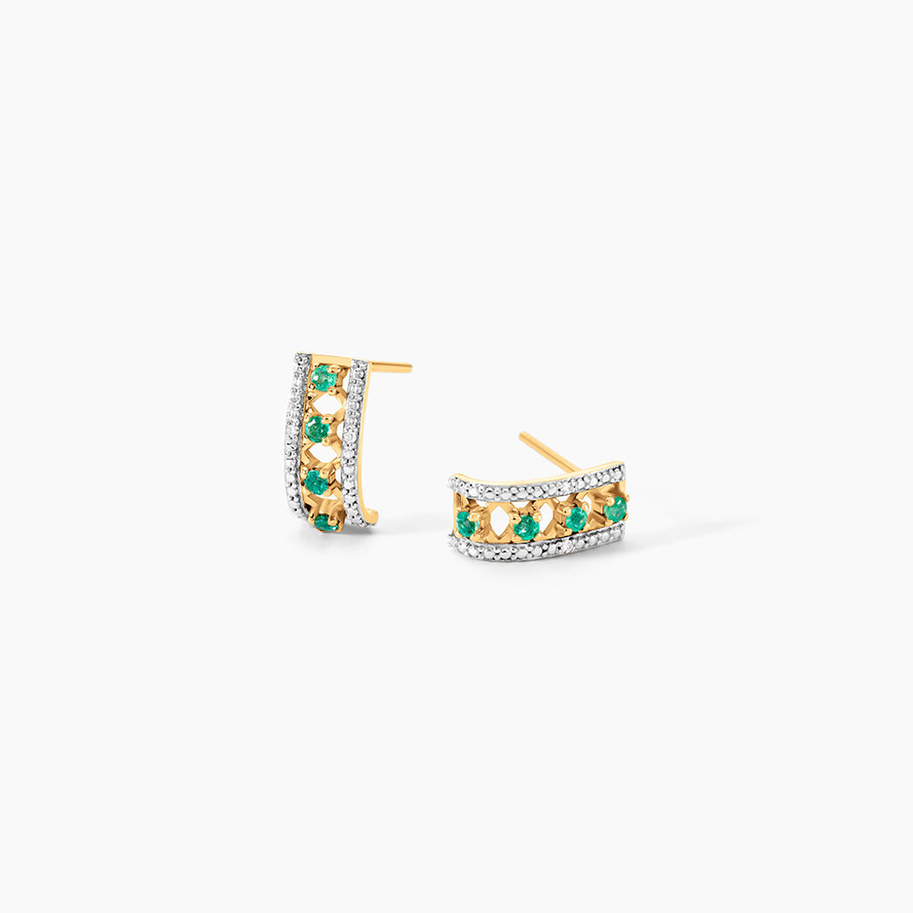 Cr&eacute;oles Gerasimos Or Jaune Emeraude Diamant - Boucles d'oreilles pierres pr&eacute;cieuses Femme | Histoire d&rsquo;Or